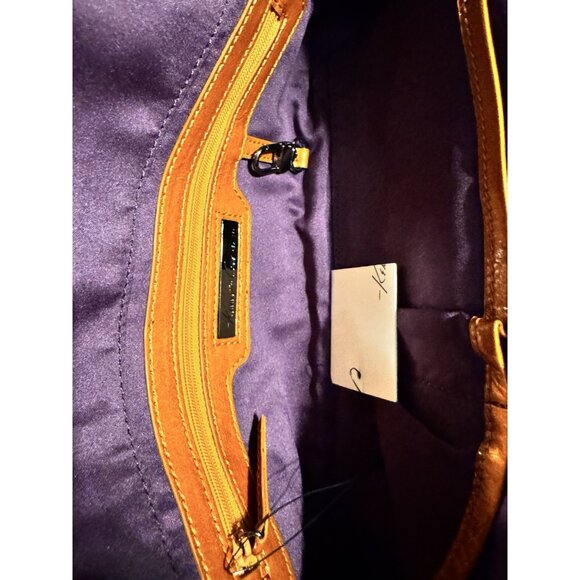 Kenneth Cole Patent Leather Envelope Clutch Orange Metallic Elegant Party Bag - Picture 8 of 9